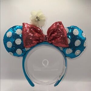 Blue Polka Dot Sequin Ears with Flower